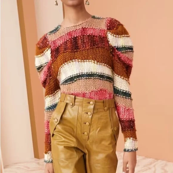 Ulla Johnson Violeta Paradise Multicolor Striped Chunky Knit Sweater - Picture 2 of 6